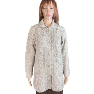 New Kilronan Knitwear Cable Knit Wool Cardigan Made In Ireland Size S